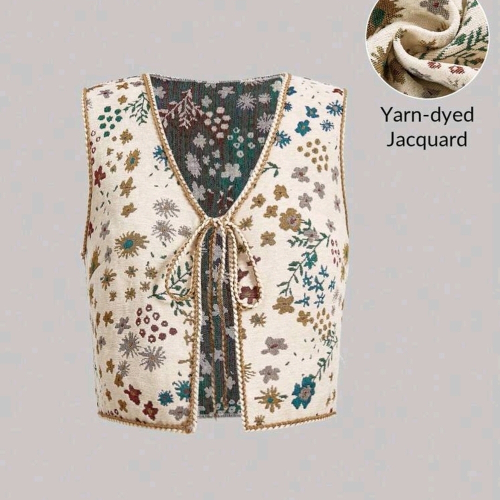 Floral Yarn-Dyed Jacquard Vest Top Crop Small